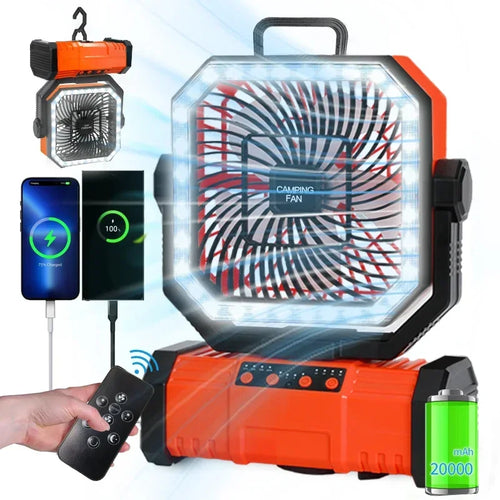 360° Rechargeable Camping Fan with Hanging Hook